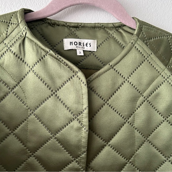 Horses Atelier Quilted Jacket in Green Satin - Picture 2 of 12